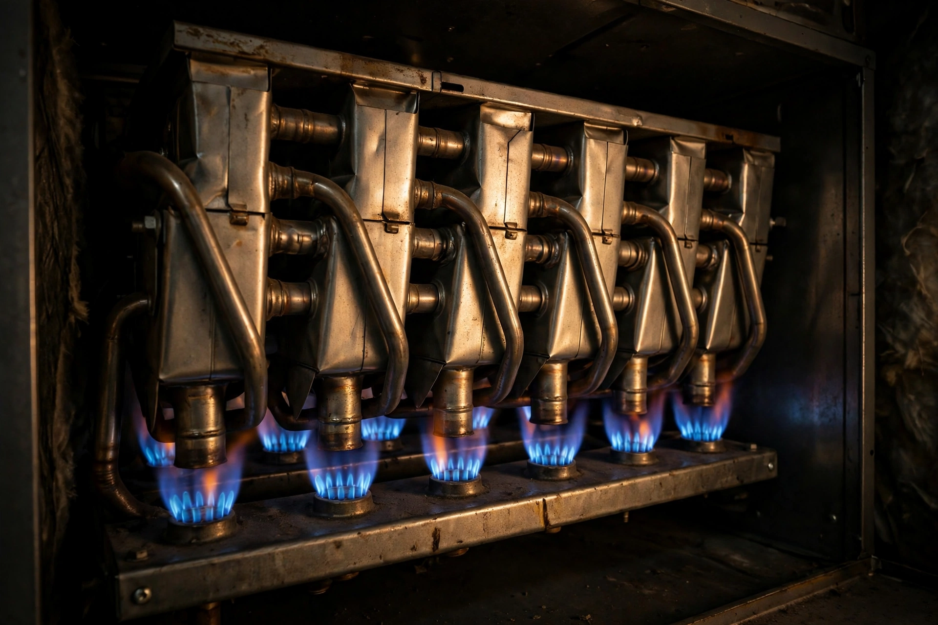 Furnace Repair 3 Technician inspecting a furnace burner and flame in San Angelo, TX